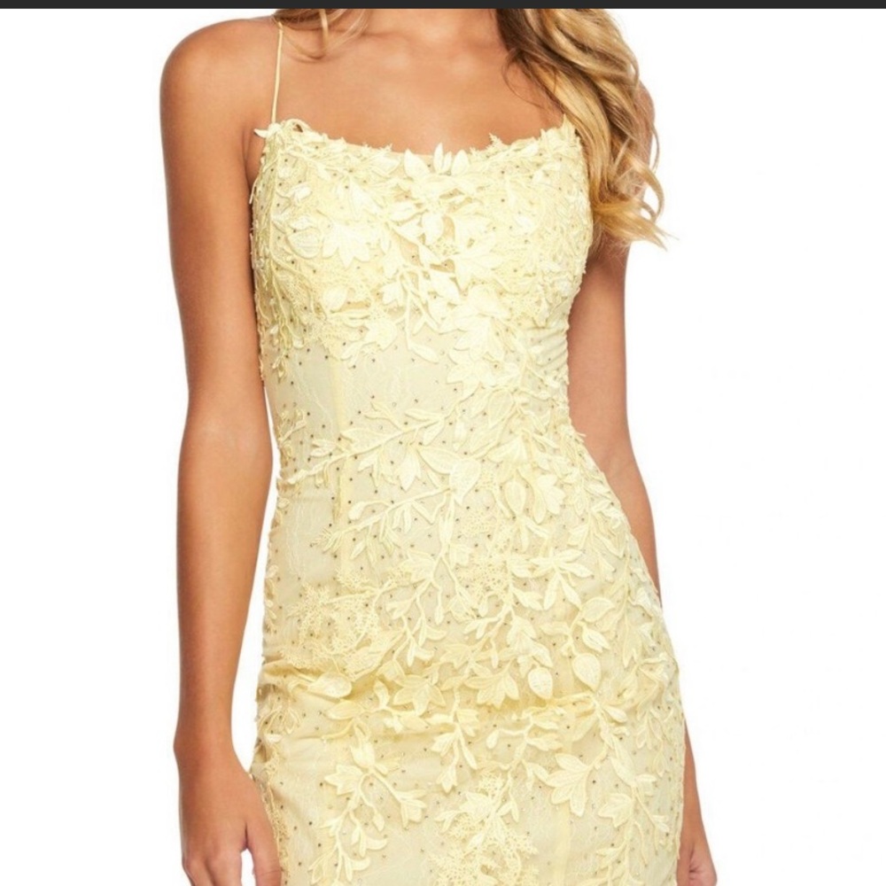 NWT Sherri Hill Yellow Floral Lace Long Fitted Prom Dress Style 52338, size 8